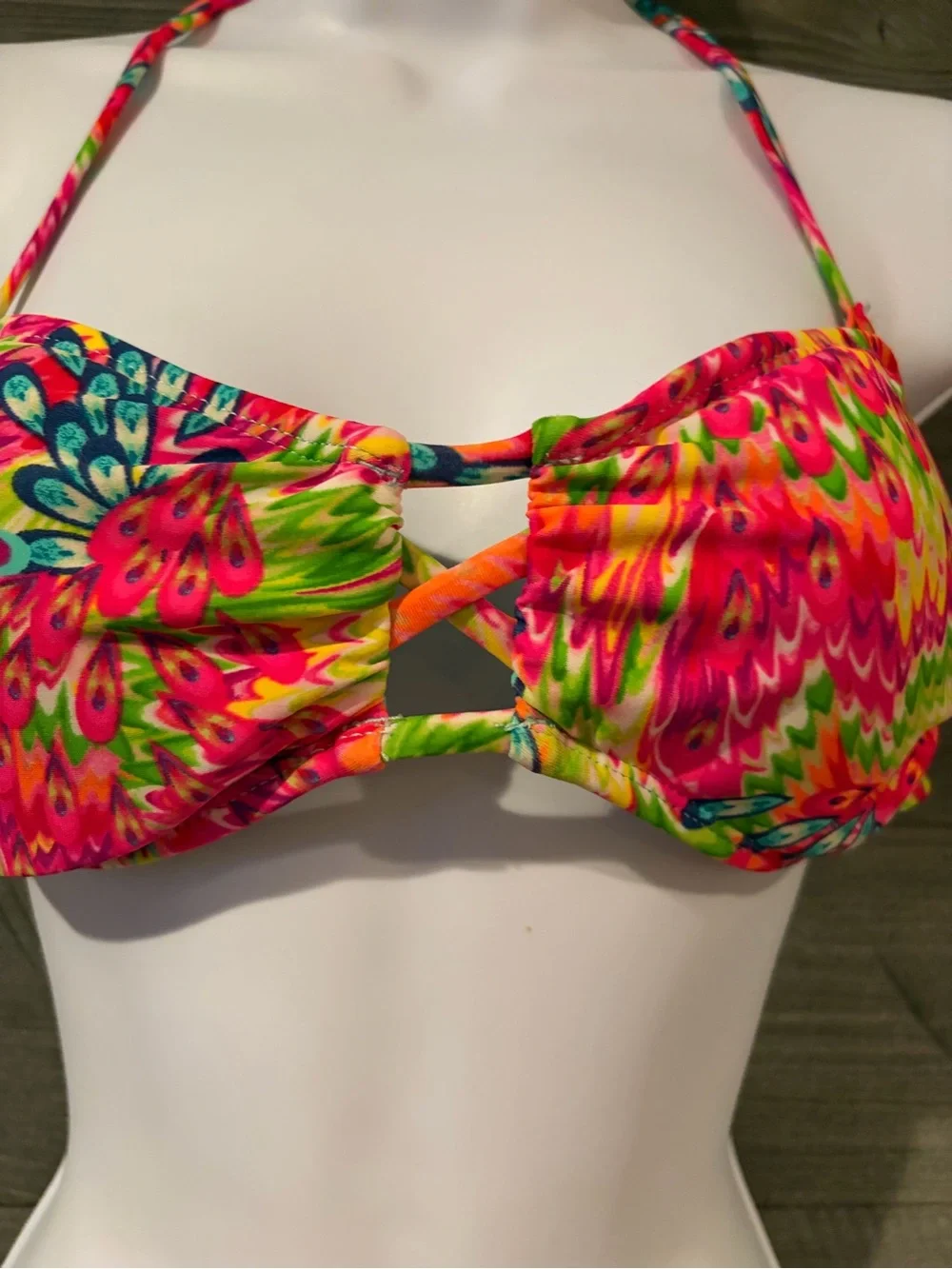 H&M Hot Pink Floral Print Bandeau Bikini with Neon Pink Shorts